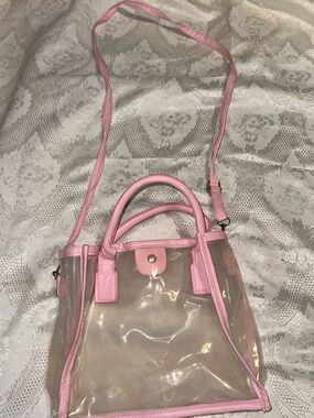 Pink Clear PVC Crossbody Tote Bag
